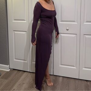 Peace Love World Size S Eggplant color asymmetrical maxi dress with slit